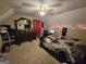 Spacious bedroom featuring carpet, and a ceiling fan, with decorations throughout at 110 Kari Glen Way, Fayetteville, GA 30215