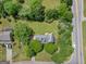 An aerial view shows a home with a well-manicured lawn and mature trees bordering the property at 105 Birch Creek Cir, Mcdonough, GA 30253