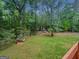 Expansive grassy backyard featuring mature trees, a play structure, and full perimeter fencing at 715 Frog Rd, Locust Grove, GA 30248