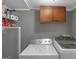 The laundry room shows a washer and dryer, with added shelving for storage at 877 Honey Creek Rd, Mcdonough, GA 30252