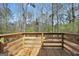 Wooden back deck offers a great view of the surrounding trees at 40 Derby Country Dr, Ellenwood, GA 30294