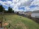 Lush backyard enclosed by a wooden fence, complemented by outdoor string lights at 1369 Star Water Dr, Lawrenceville, GA 30045