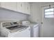 Convenient laundry room featuring modern washer, dryer, and cabinetry at 50 Caroline Ave, Stockbridge, GA 30281