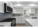 Contemporary kitchen with stainless steel appliances, white cabinets, and gray subway tile backsplash at 6942 Cottonwood Trl, Riverdale, GA 30296