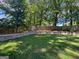 Backyard featuring green grass, a retaining wall, and a wooden privacy fence at 4080 Longford Ne Dr, Marietta, GA 30066