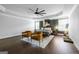 Spacious main bedroom features trey ceilings, a ceiling fan, and stylish furniture at 150 Gadson Dr, Fayetteville, GA 30214