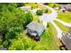 Aerial view showing a lawn, landscaping, a deck, and an outdoor dining table on a sunny day at 137 River Birch Dr, Carrollton, GA 30116