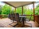 Outdoor patio features a wooden deck with table, chairs, and green trees at 137 River Birch Dr, Carrollton, GA 30116
