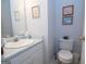 Cozy powder bathroom featuring a sink with storage and toilet at 215 Barrington Grange Dr, Sharpsburg, GA 30277