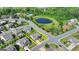 Aerial view showcases a home with lush landscaping near a serene pond and other community amenities at 7575 Old Camp Lndg, Cumming, GA 30040