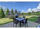 Well maintained backyard featuring a trampoline, table, and four chairs at 7575 Old Camp Lndg, Cumming, GA 30040