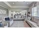 Bright living room features a ceiling fan, multiple windows and open concept design at 7575 Old Camp Lndg, Cumming, GA 30040