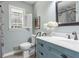 Charming bathroom with blue vanity, white countertop, and modern fixtures at 1680 Huntington Dr, Marietta, GA 30066