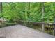 View of the wooden back deck overlooking a private backyard and lush wooded area, perfect for outdoor enjoyment at 2967 Albright Commons, Kennesaw, GA 30144