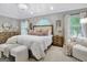 Bright primary bedroom featuring a tray ceiling and upholstered bed frame at 302 Welton Way, Peachtree City, GA 30269