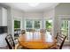 Bright dining area with large round table, wood floors, and natural light from the bay windows at 1130 S Rudder Rd, Cumming, GA 30041