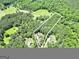 Aerial view of the 5.45 acre lot surrounded by lush greenery and mature trees at 120 Laurel Forest Dr, Tyrone, GA 30290