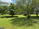 Spacious backyard features mature trees offering shade and beauty and a well-maintained lawn at 18 North Ave, Hampton, GA 30228