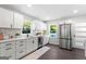 Modern kitchen featuring white cabinets, stainless steel appliances, and subway tile backsplash, exuding a sleek design at 985 Columbia Dr, Decatur, GA 30030