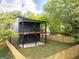 Aerial view of a modern two-story home showcasing the backyard with a wooden fence and covered patio at 104 Meldon Se Ave, Atlanta, GA 30315