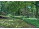 Lush backyard featuring green lawn with many trees and a small deck at 357 Oak Hill Rd, Covington, GA 30016