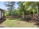 Spacious backyard with lush green grass, a wood privacy fence, and mature trees providing ample shade at 2265 Venture Dr, Marietta, GA 30062