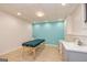 Inviting room in the basement featuring a sink and blue accent wall at 130 Brooklet Way, Brooks, GA 30205