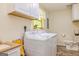 Functional laundry room with washer, dryer, storage cabinets, and natural light at 130 Brooklet Way, Brooks, GA 30205
