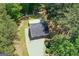 Aerial view showing a garage and driveway surrounded by lush trees offering seclusion and beauty at 3499 S Ola Rd, Locust Grove, GA 30248