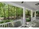 Inviting front porch with white railings and columns offering serene views of the wooded landscape at 2058 Sewanee Ct, Villa Rica, GA 30180