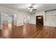 Open living room with fireplace, built-in cabinets, hardwood floors and a great view at 2058 Sewanee Ct, Villa Rica, GA 30180