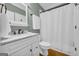 Bathroom featuring white vanity, with white marble countertop, and tile flooring at 770 River Cove Dr, Dacula, GA 30019