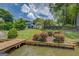 Beautiful lakefront home with landscaped yard, a dock, and a covered patio, offering stunning waterfront living and outdoor enjoyment at 22 Waters Bridge Cir, Covington, GA 30014