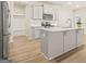 Bright kitchen with stainless steel appliances, light gray cabinets, and a large island at 116 Cabin Way, Hampton, GA 30228