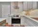 Modern kitchen with stainless steel range, white subway tile backsplash, and custom cabinets at 104 Whisper Trce, Peachtree City, GA 30269