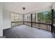Covered back porch with stained wood flooring, railings and a beautiful view of the trees at 1007 Fairway Seven, Villa Rica, GA 30180