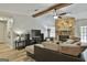 Cozy living room with stone fireplace, wood beam, and comfortable seating at 125 Wendell Ct, Fayetteville, GA 30215