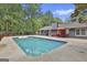 A gorgeous in-ground pool surrounded by lush trees, patio, and manicured landscaping adds a backyard oasis at 125 Wendell Ct, Fayetteville, GA 30215