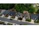 Aerial shot shows a residential street with well-kept homes, mature trees, and neighborhood charm at 1880 Hickory Station Cir, Snellville, GA 30078