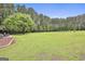 An outdoor patio area overlooks a well-manicured backyard with mature trees, providing a serene and picturesque landscape at 391 Massengale Rd, Brooks, GA 30205