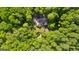 Aerial view of the house surrounded by lush green trees and pool in backyard at 110 Woodland Rd, Fayetteville, GA 30214