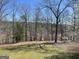Backyard view with chain link fence and view through trees toward lake at 637 Lakeview Dr, Newborn, GA 30056