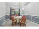 Charming dining area featuring a table with seating, chandelier, and view of the backyard at 1152 Sunday Ln, Jonesboro, GA 30238