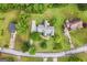 Aerial view of a charming home nestled among lush trees, featuring a well-manicured lawn and driveway at 106 June Ct, Hampton, GA 30228
