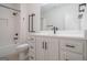 Stylish bathroom features a modern vanity, shower and soaking tub combination at 260 Cicely Way, Tyrone, GA 30290