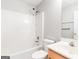 Full bathroom featuring a shower/tub combination with a new toilet and vanity at 2340 Landrum Ct, Lawrenceville, GA 30043
