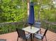 Outdoor deck with a table, seating and a blue umbrella at 565 Miles Ct, Locust Grove, GA 30248