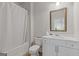Clean bathroom with a shower and tub at 3213 Blackley Old Rd, Douglasville, GA 30135