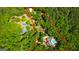 Aerial view of a large property featuring a pool, pond, and surrounded by lush greenery and trees at 3313 Henson Ln, Stockbridge, GA 30281
