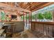 Entertainer's dream outdoor bar area with sink, countertop, seating, and view of the pool and outdoor living space at 3313 Henson Ln, Stockbridge, GA 30281